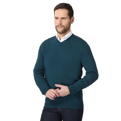 Big and tall dark turquoise v neck jumper